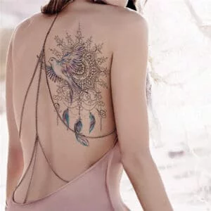 Tatouage ephemere oiseau et mandale attrape rêve