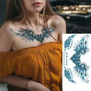 Tatouage ephemere poitrine ailes d’amour bleu