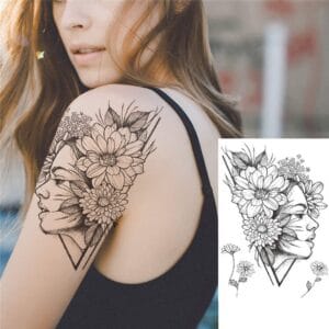 Tatouage ephemere visage et triangle fleuris