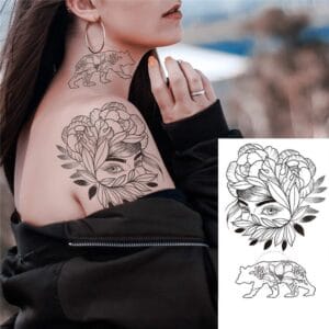 Tatouage ephemere visage fleuris